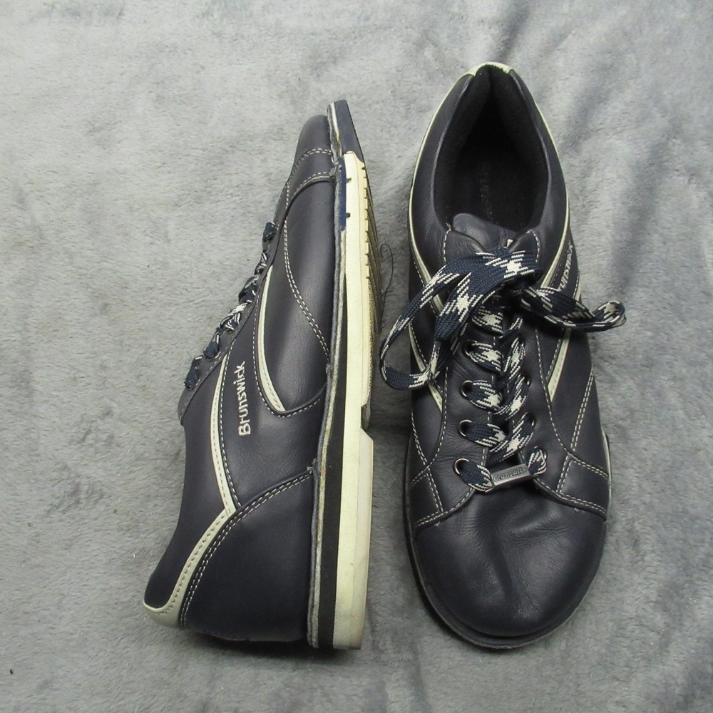 Brunswick Bowling Shoes Men 8.5 Navy Leather Lace Up Causal Comfort Orthotic